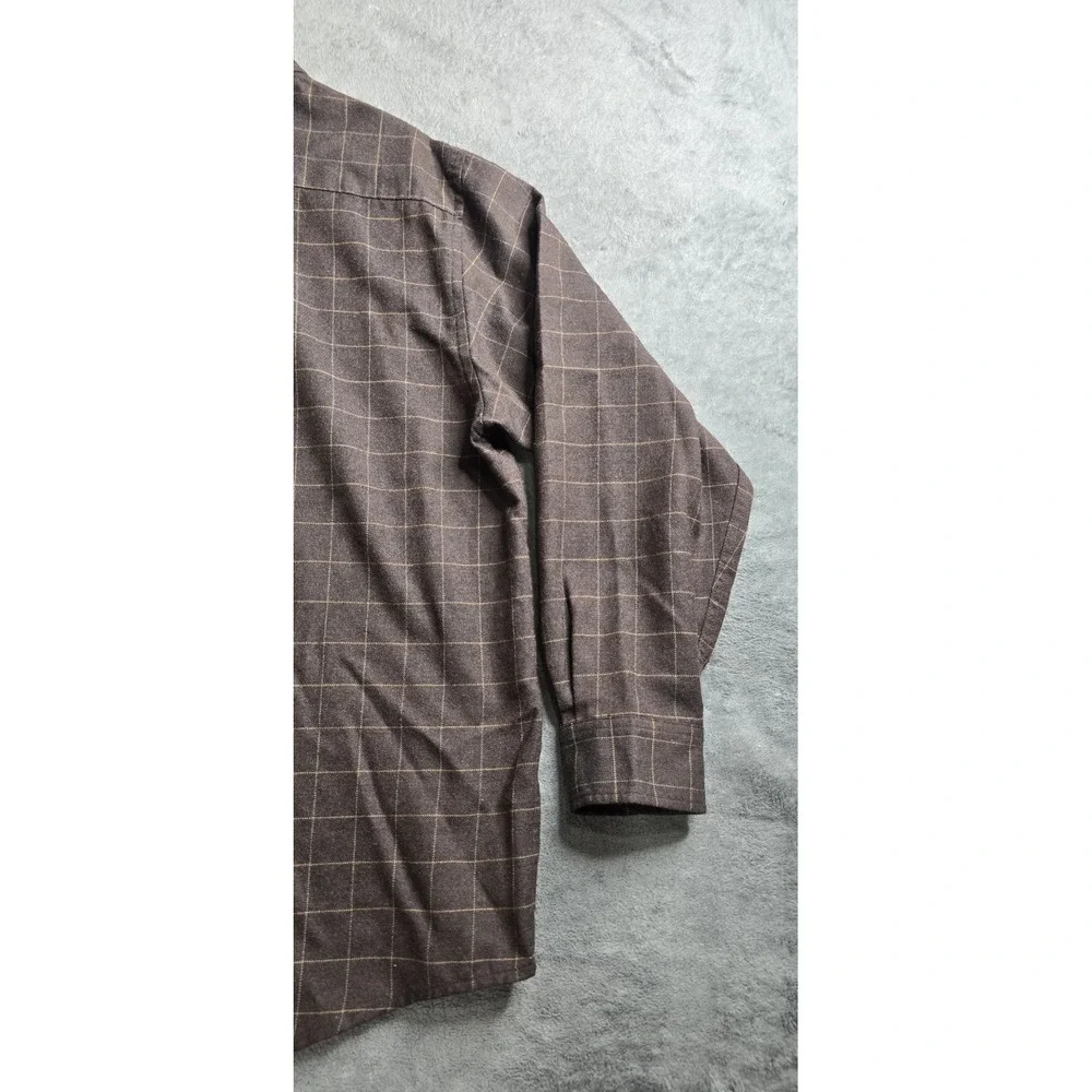 Brooks Brothers Worsted Wool Shirt Mens Large Brown Check L/S Elbow Patches